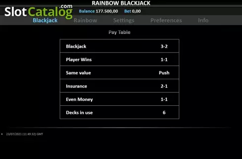 Скрин9. Rainbow Blackjack слот