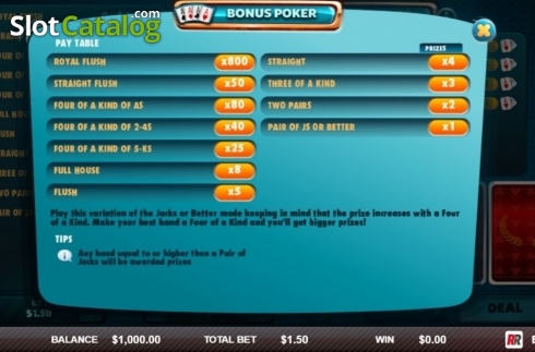 Скрин2. Bonus Poker (Red Rake) слот