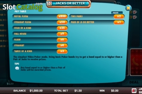 Скрин2. Jacks or Better (Red Rake) слот