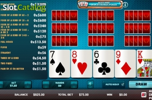 Скрин3. Aces & Deuces Bonus Poker (Red Rake) слот