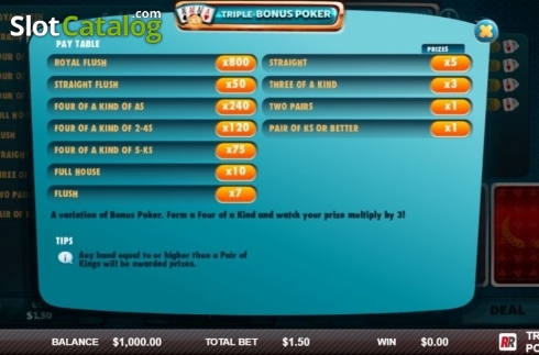Скрин2. Triple Bonus Poker (Red Rake) слот
