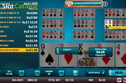 Скрин4. Triple Bonus Poker (Red Rake) слот
