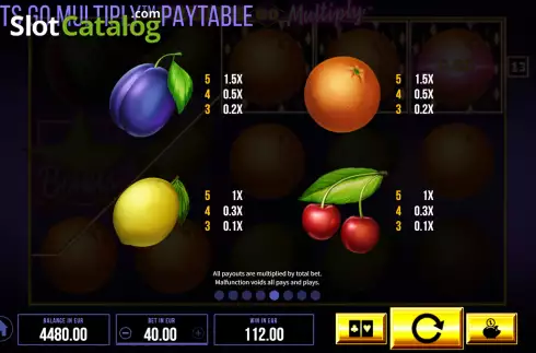 Скрин9. Fruits Go Multiply слот