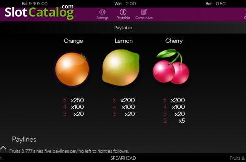 Скрин7. Fruits & 777's Slider слот