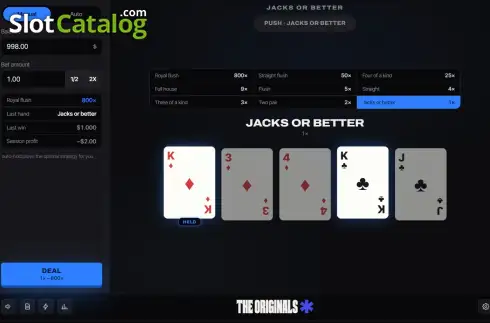 Скрин3. Video Poker Jacks or Better (The Originals) слот