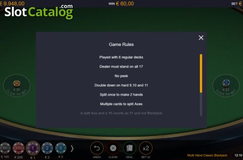 Скрин6. Multi Hand Classic 6 Deck Blackjack слот