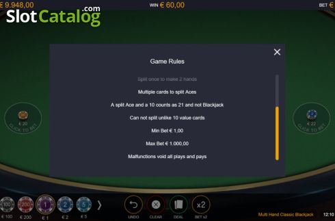 Скрин7. Multi Hand Classic 6 Deck Blackjack слот