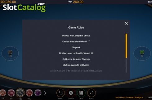 Скрин6. European Blackjack MH (Switch studios) слот