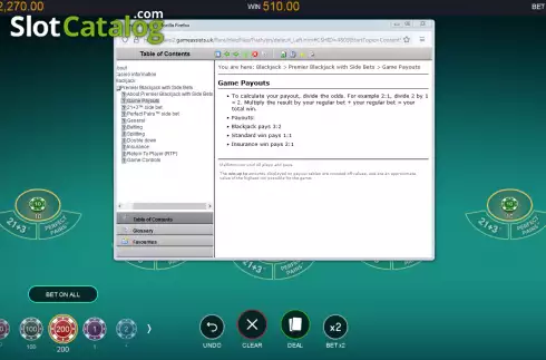 Скрин4. Premier Blackjack with Side Bets слот