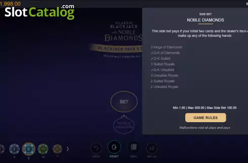 Скрин5. Classic Blackjack with Noble Diamonds слот