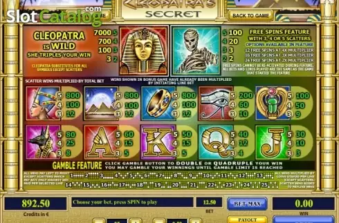 Скрин6. Cleopatra's Secret слот