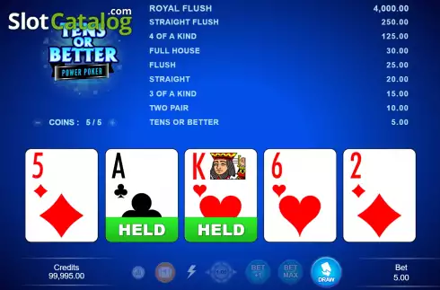 Скрин2. Tens or Better - Power Poker (Flip Five Gaming) слот