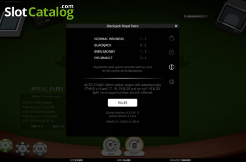 Скрин7. Blackjack Royal Pairs слот